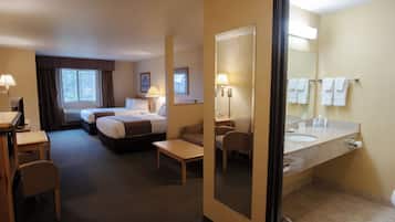 Double Queen Suite, 2 Queen beds and Sofa Sleeper | Desk, laptop workspace, iron/ironing board, free WiFi