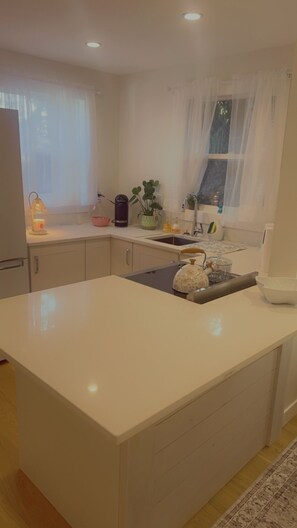 Fridge, oven, dishwasher, coffee/tea maker