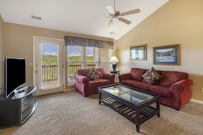 Smart TV, fireplace, DVD player