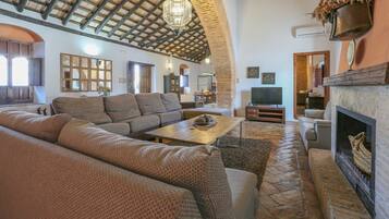 Télévision, cheminée, table de tennis de table