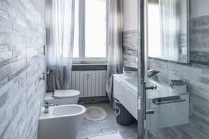 Regadera, secadora de cabello, bidet, toallas 