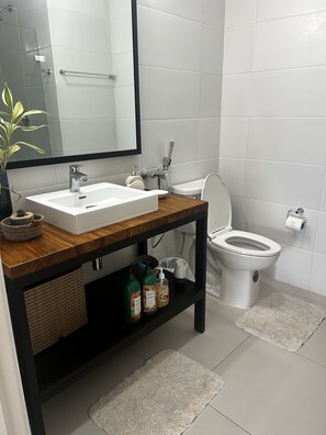 ヘアドライヤー、タオル、石鹸、トイレットペーパー