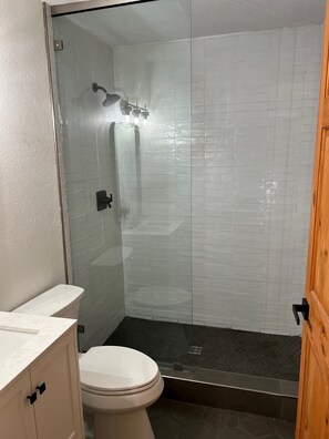 Ducha, secador de pelo, toallas y papel higiénico