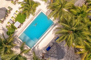 Outdoor pool, open 8:00 AM to 7:00 PM, pool umbrellas, sun loungers