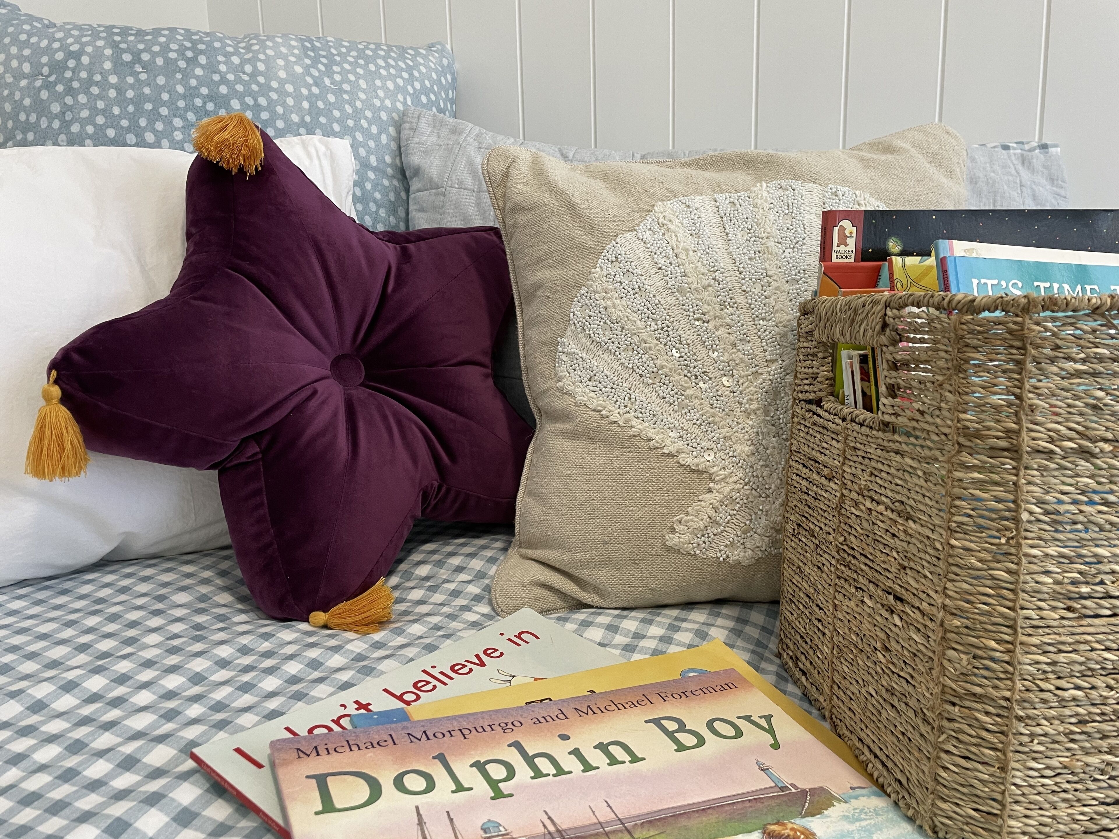 In the sea bedroom, USB lamp and beautiful novelty cushions.