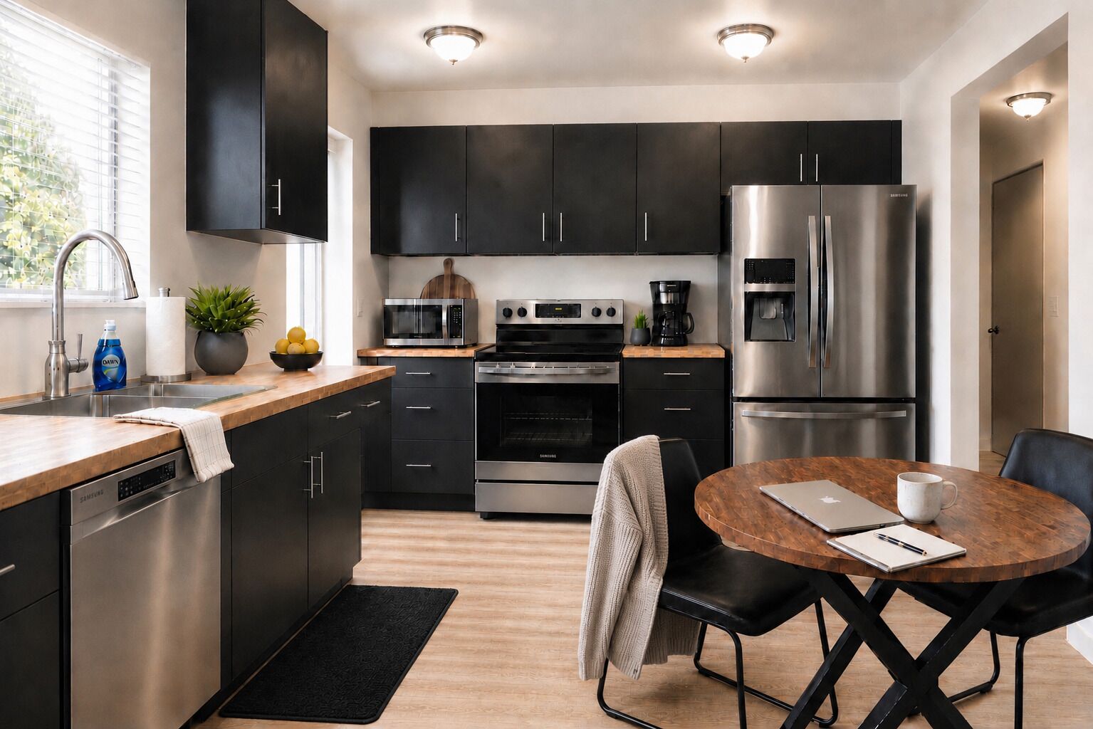 Køleskab, mikrobølgeovn, ovn, kogeplade