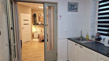 Estudi exclusiu | Cuina bàsica privada | Frigorífic petit, microones i placa de cuina