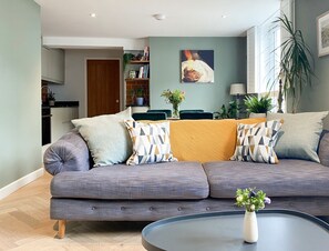 Smart TV, chimenea y estéreo