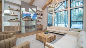 TV, fireplace, foosball