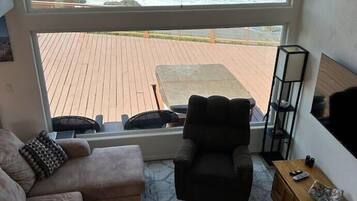 TV connectée, cheminée, livres