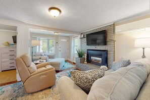 TV, fireplace, foosball