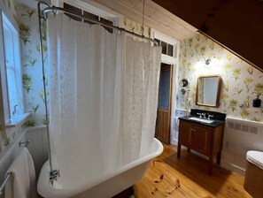 Douche, séchoir à cheveux, serviettes fournies, papier de toilette