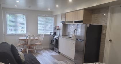 Cozy and modern bachelor suite with kitchenette and bath