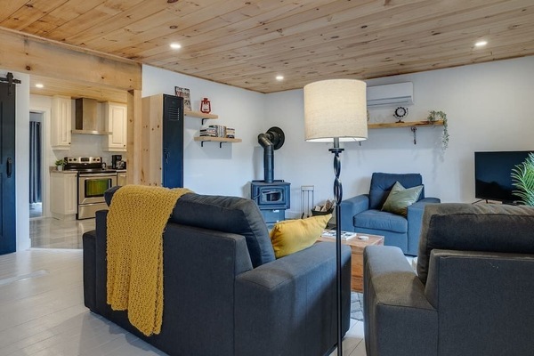 Living room with indoor fireplace