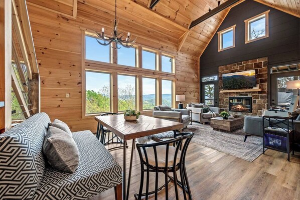Smart TV, fireplace, video games, books