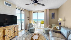 Condo, Multiple Beds, Balcony, Ocean View | Living area | 42-inch flat-screen TV with cable channels, TV
