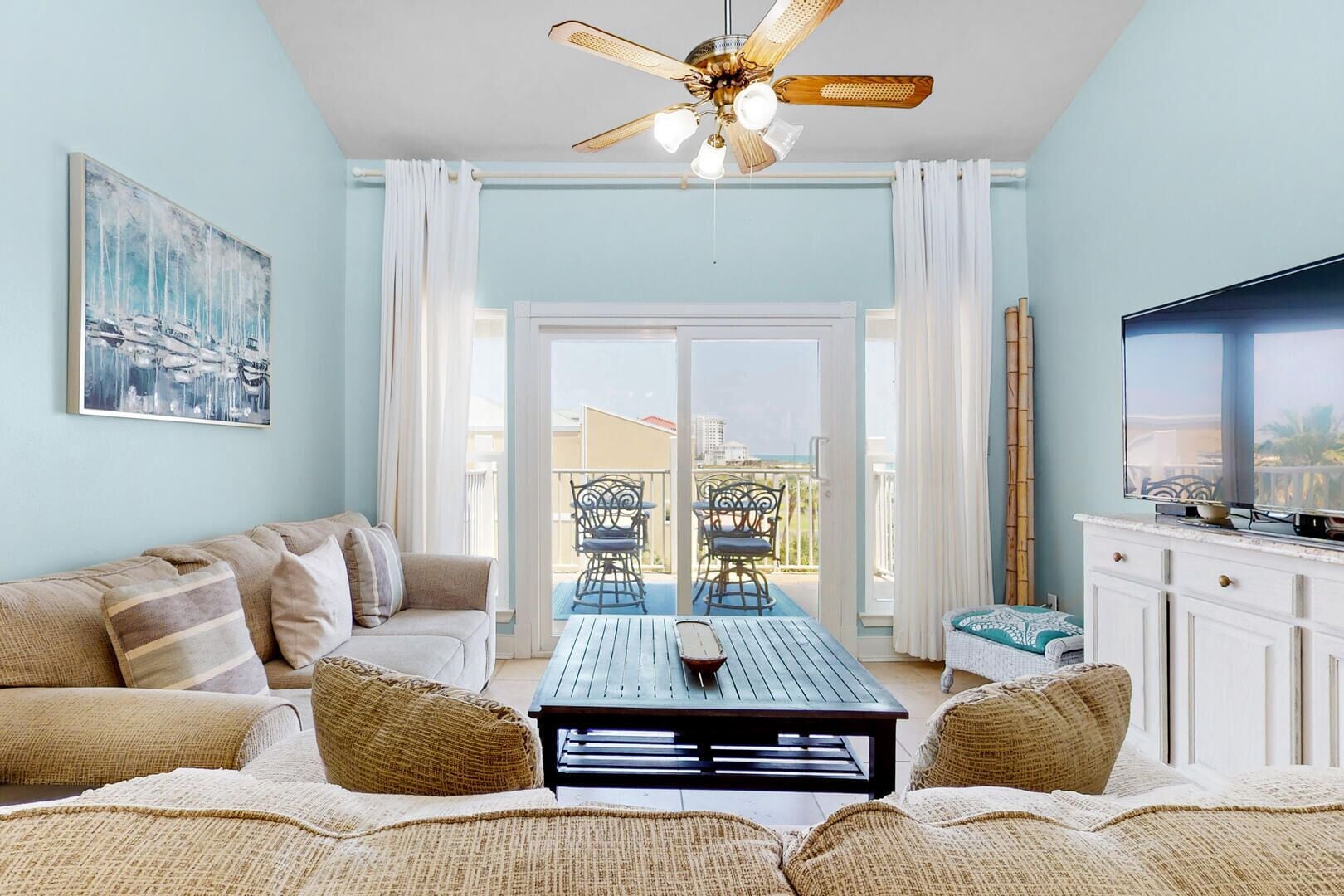 Condo, Multiple Beds, Balcony | Living area | TV