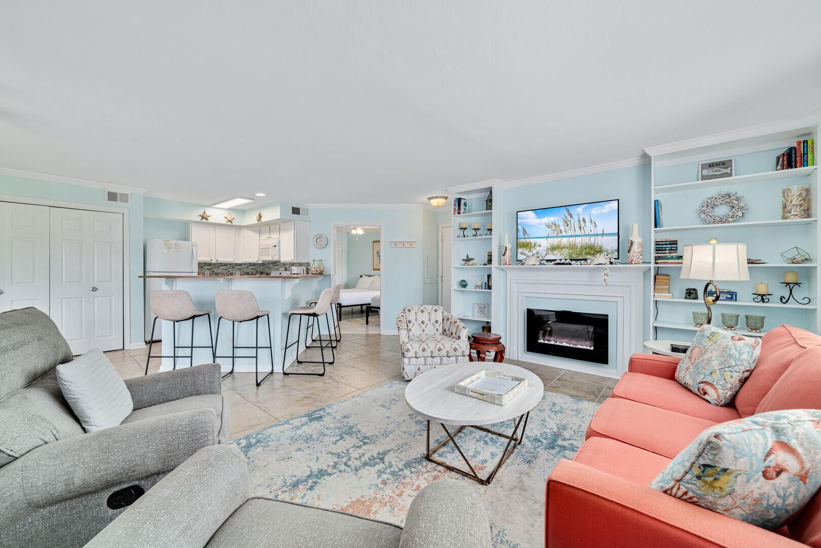 Condo, Multiple Beds, Balcony | Living area | 43-inch flat-screen TV with cable channels, TV