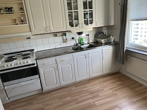 Apartamento, várias camas | Cozinha privada | Geladeira, micro-ondas, fogão, cooktop