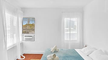 Apartamento básico, 1 cama Queen e sofá-cama | 1 quarto, escrivaninha, ferros/tábuas de passar roupa, roupa de cama