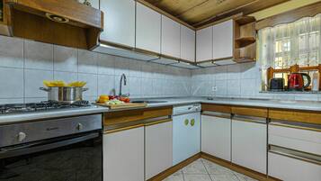 Family House, Multiple Bedrooms, 2 Bathrooms (Kunstek Farmhouse With Sauna) | Private kitchen | Fridge, oven, stovetop, dishwasher
