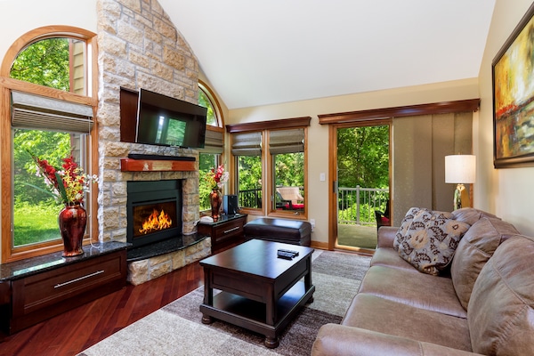 TV connectée, cheminée, table de tennis de table, chaßne hi-fi