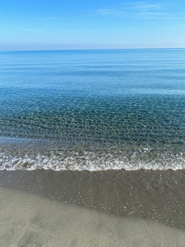 Plage à proximité, chaises longues, serviettes de plage