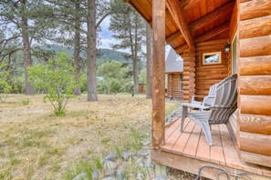 Terrace/patio - Stellar Riverfront Cabin w/ Hot Tub, Fireplace, Pets Considered, Acreage (Pagosa Springs)