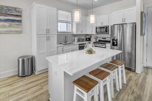 Fridge, microwave, dishwasher, coffee/tea maker