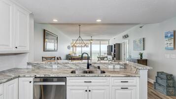 Fridge, microwave, dishwasher, toaster