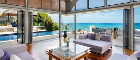 96-inch flat-screen TV with digital channels, DVD player, iPod dock