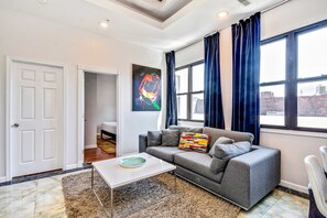 Basic Apartment, Multiple Beds | Living area | Smart TV - Retreat in a Stylish 2BD Apartment in the Heart of the City (Philadelphia)