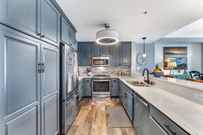 Fridge, microwave, oven, dishwasher