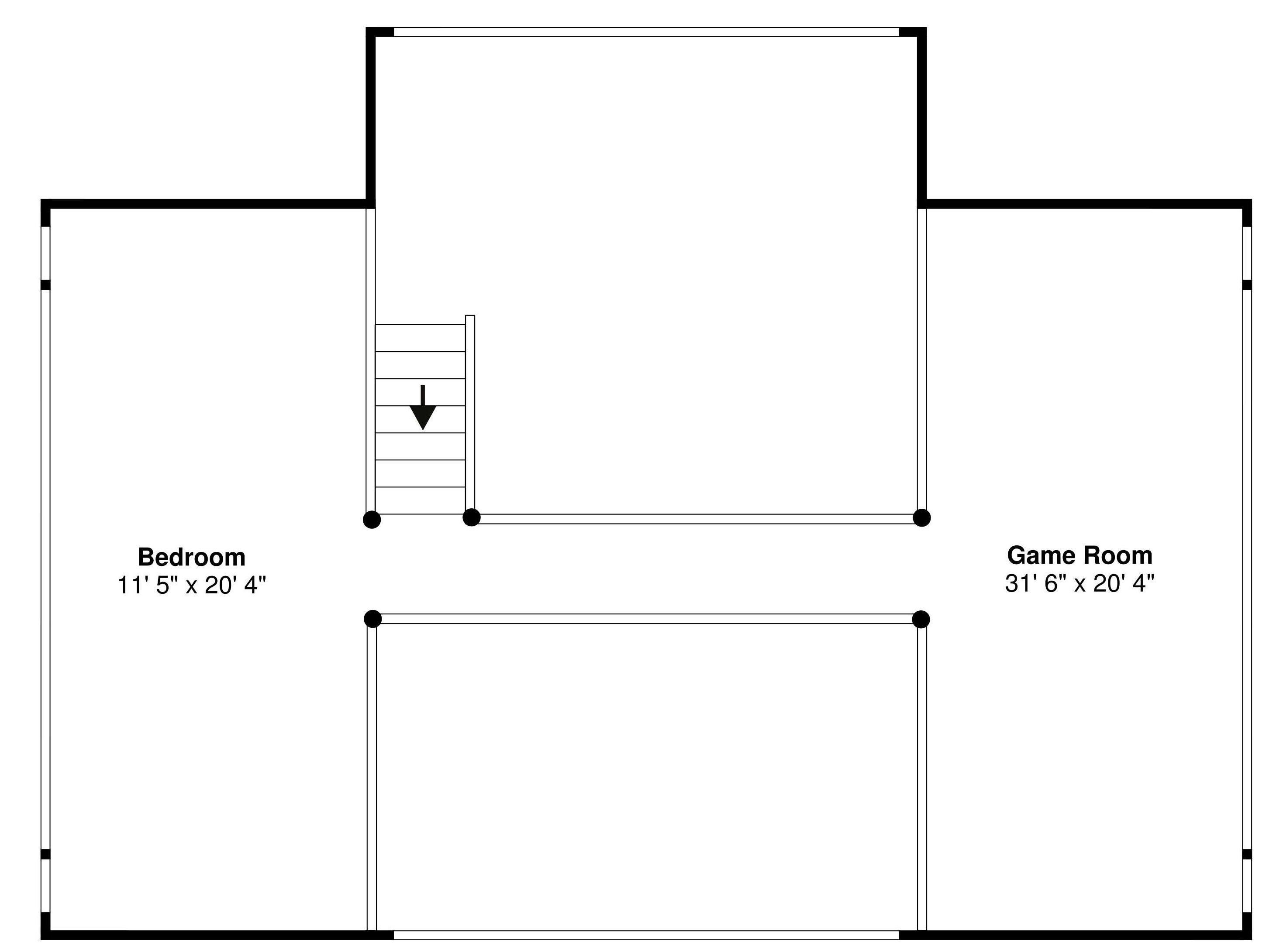 A floor plan with a bedroom measuring 11'5' x 20'4' and a game room measuring 31'6' x 20'4'.