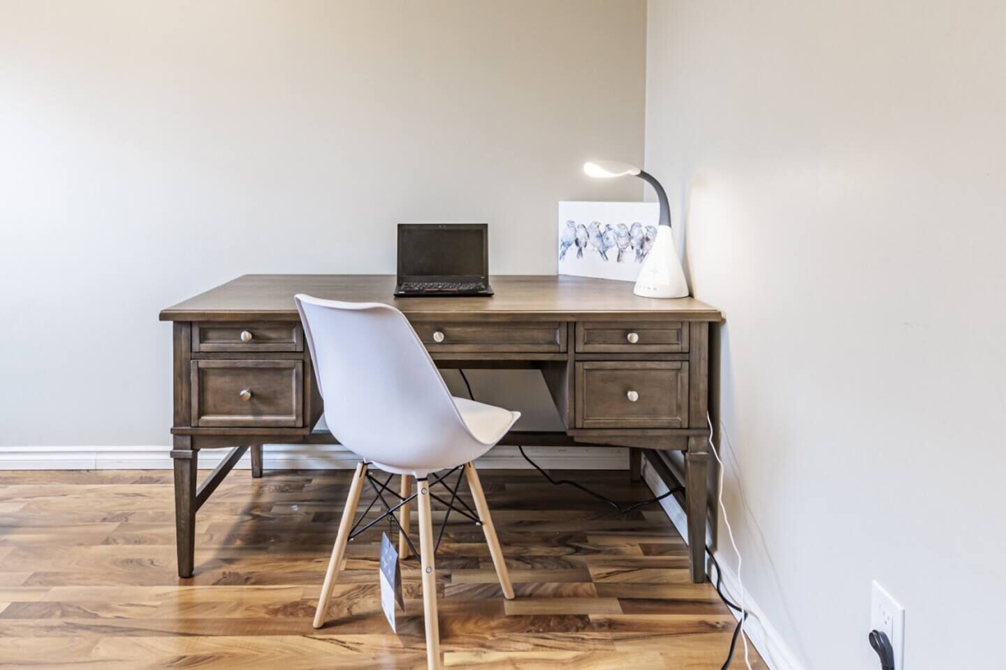 Luxurious wooden desk and Phone Charging Light in the Office Space