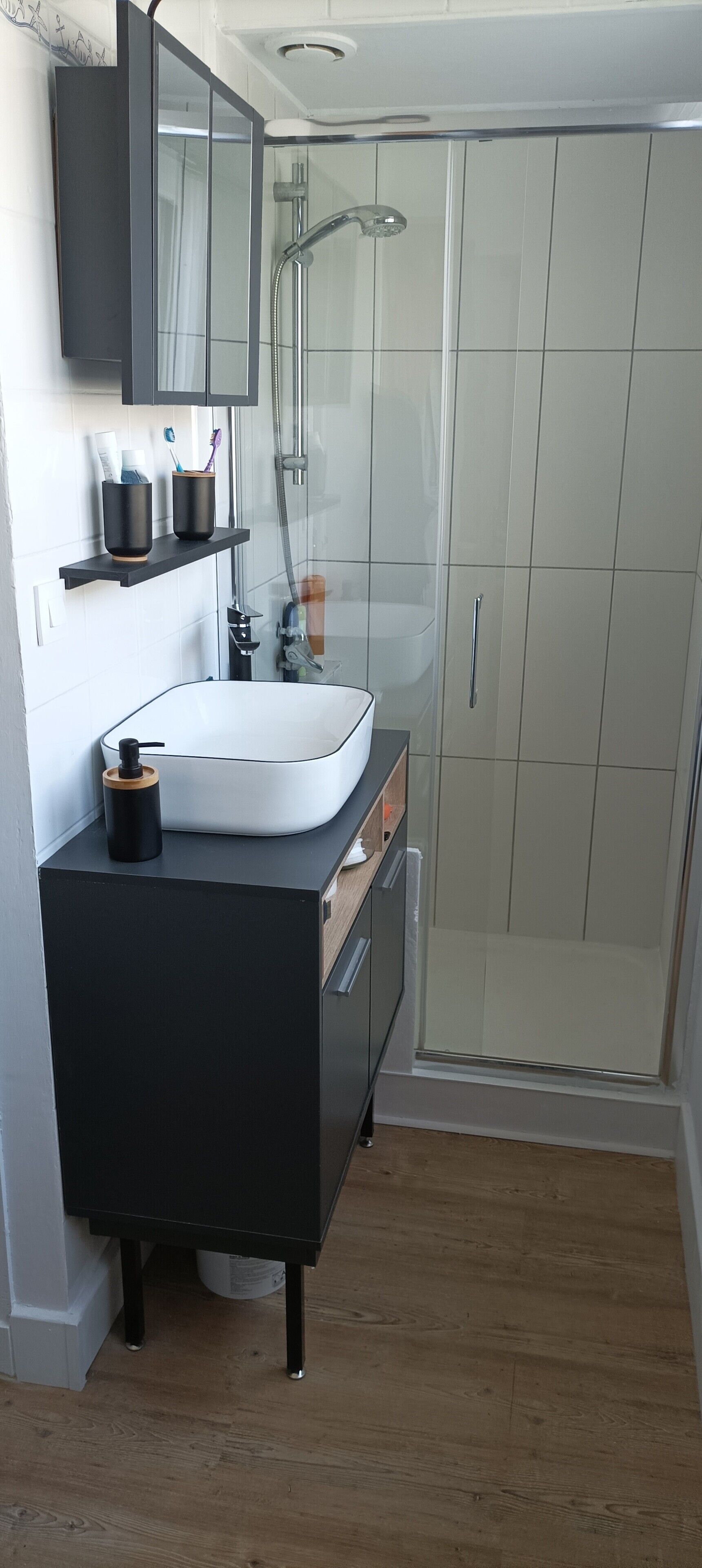 Shower, soap, toilet paper