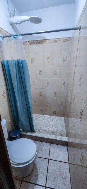 Shower, towels, soap, shampoo