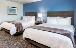 Premium bedding, pillowtop beds, desk, laptop workspace