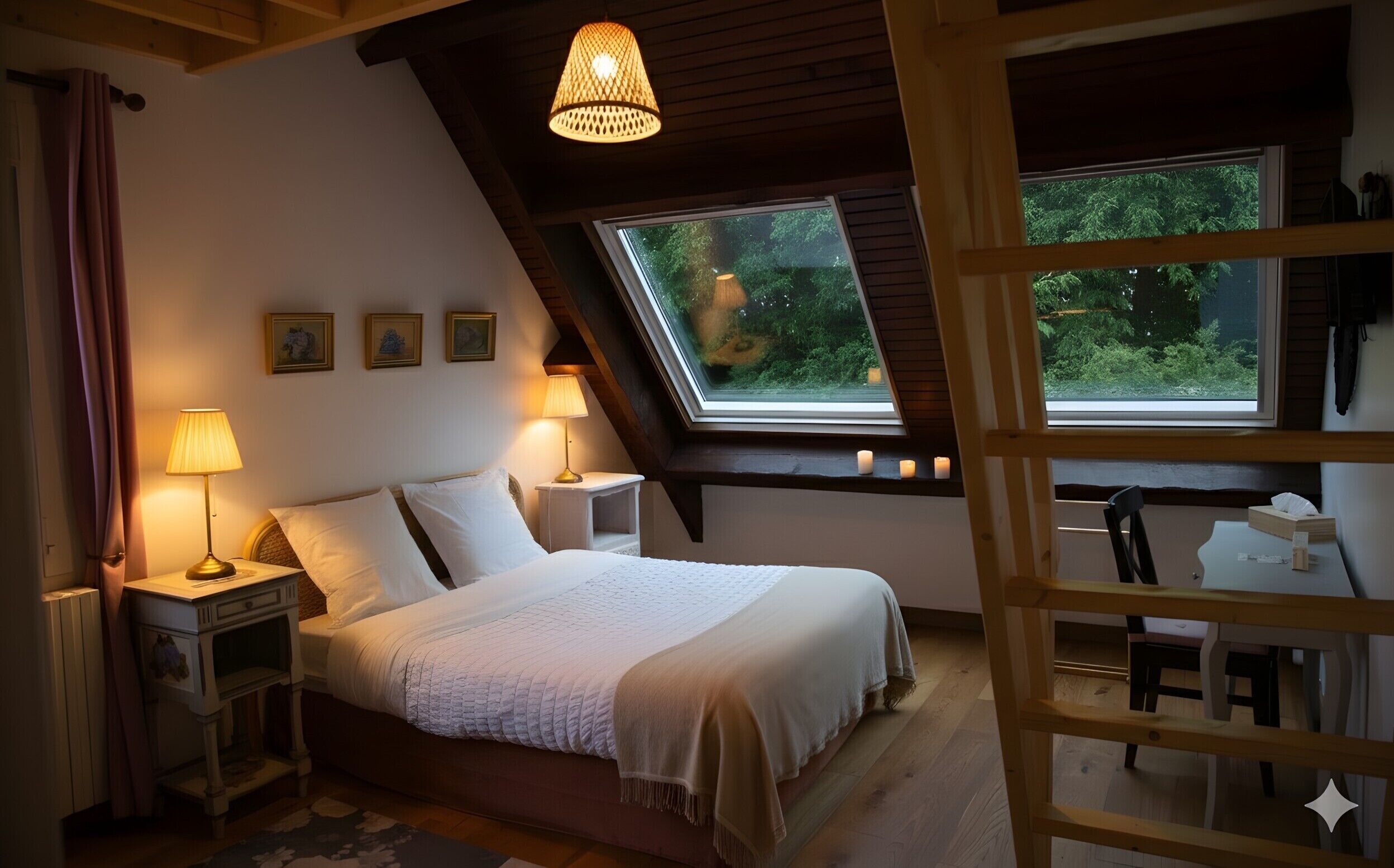 Chambre Hortensia | Literie de qualité, décor unique, ameublement unique, bureau