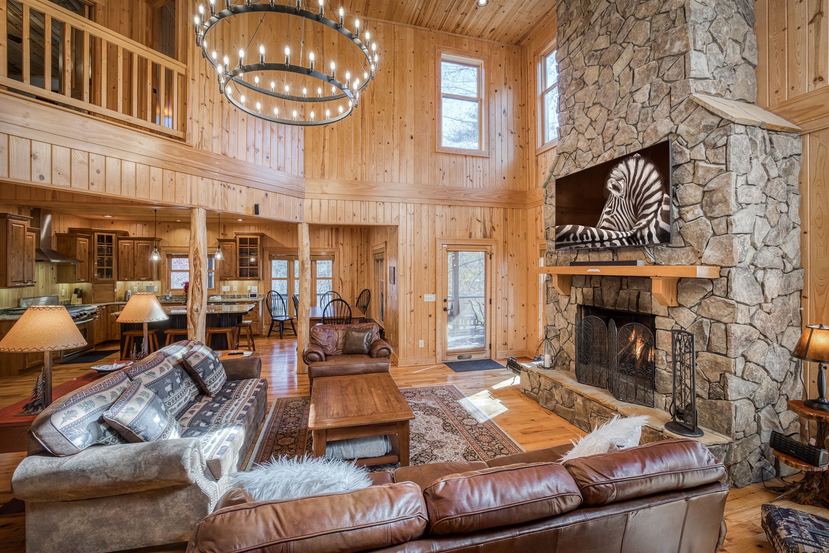 Smart TV, fireplace, video games, DVD player