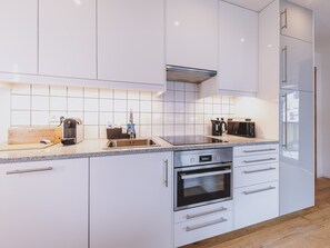 Kühlschrank, Mikrowelle, Herdplatte, Geschirrspüler