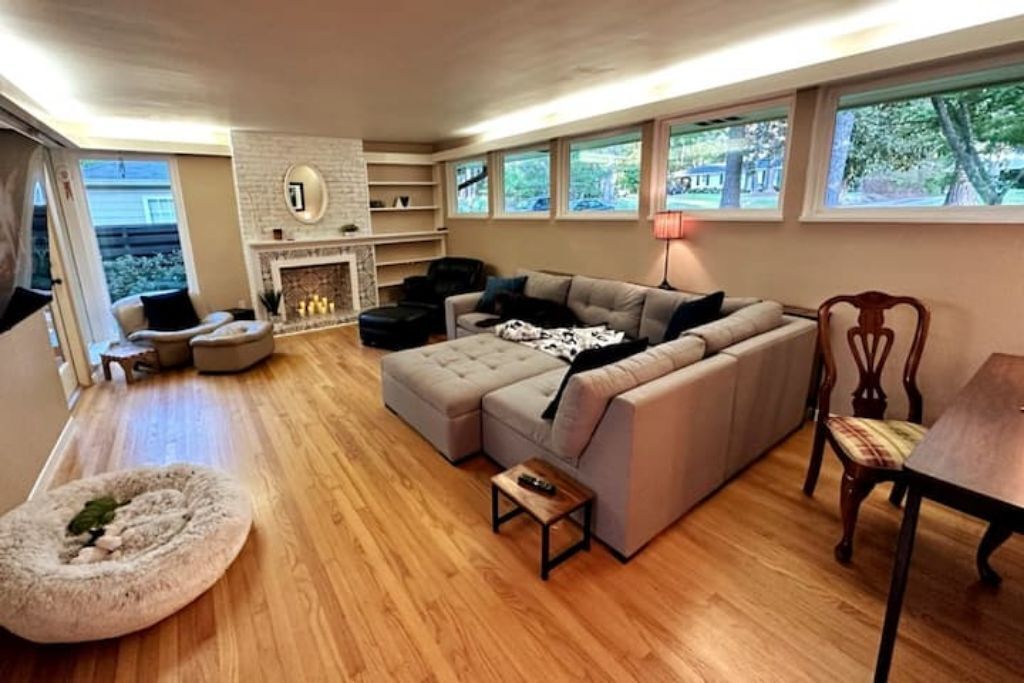 Smart TV, fireplace, foosball, table tennis