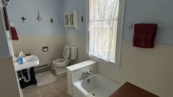 Douche, baignoire Ă jets, sĂšche-cheveux, serviettes fournies