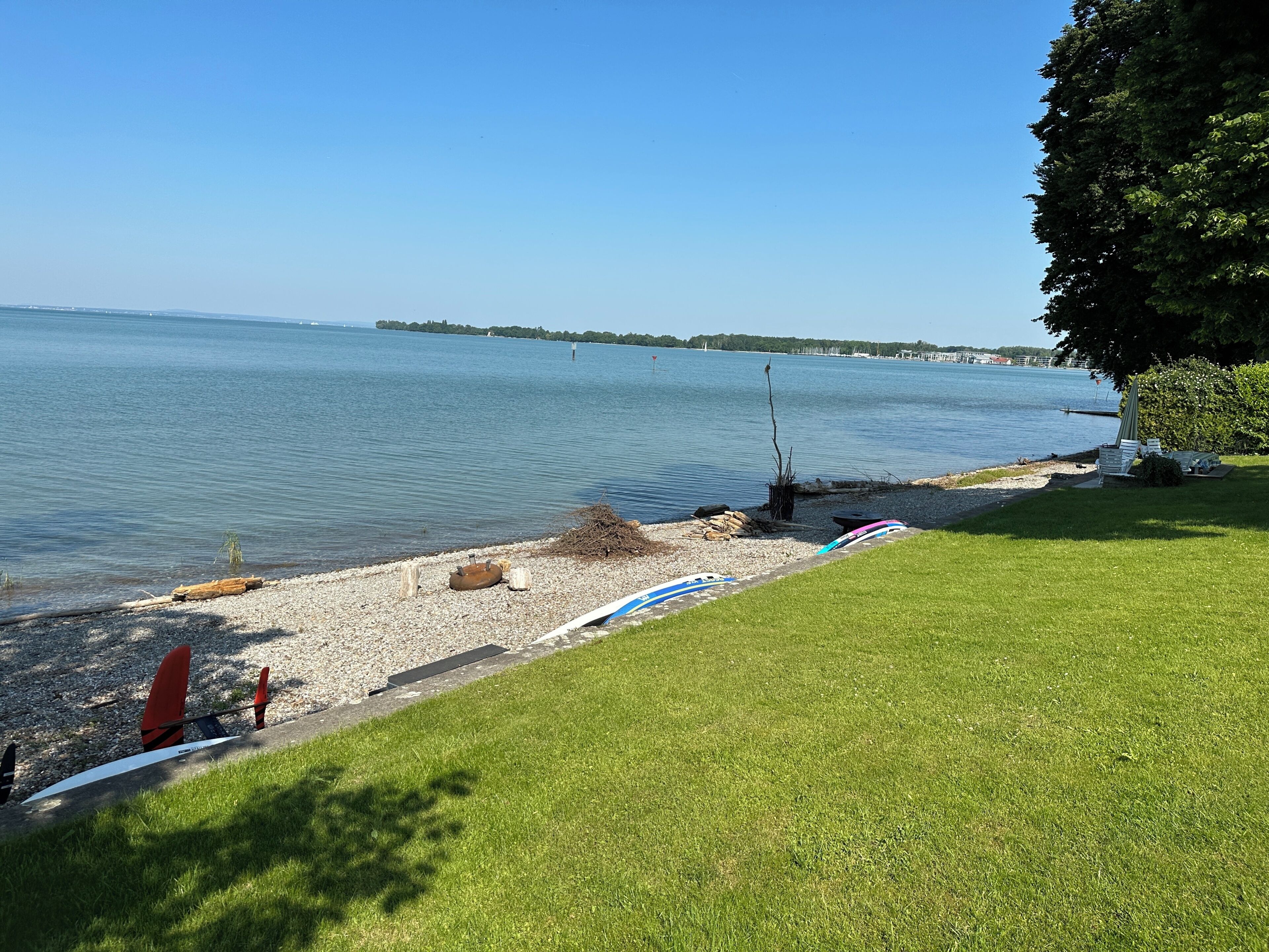 On the beach, sun loungers, beach towels