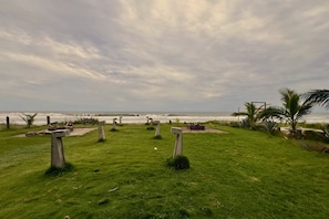 On the beach, white sand