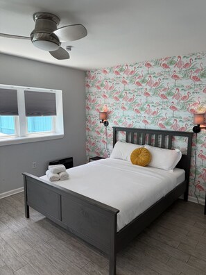 1 bedroom, desk, iron/ironing board, travel cot