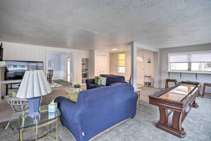 TV, fireplace - Long Beach Home: Deck, Walk to Lake Michigan (Michigan City)