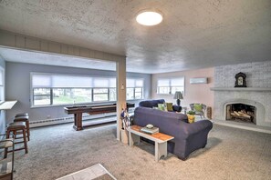 TV, fireplace - Long Beach Home: Deck, Walk to Lake Michigan (Michigan City)