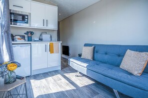 Apartment (1 Bedroom) | Living area | 32-inch Smart TV with cable channels, TV, fireplace - The Studio - 1 Bedroom Cabin - Amroth (Narberth)