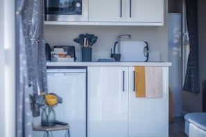 Fridge, microwave, stovetop, electric kettle - The Studio - 1 Bedroom Cabin - Amroth (Narberth)